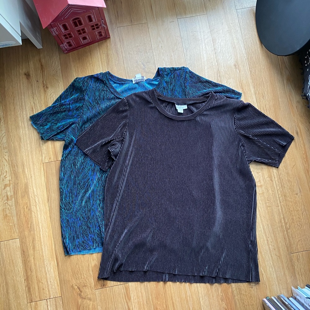 2 Jaclyn Smith Crinkled Dress Silky T-shirt Blouse